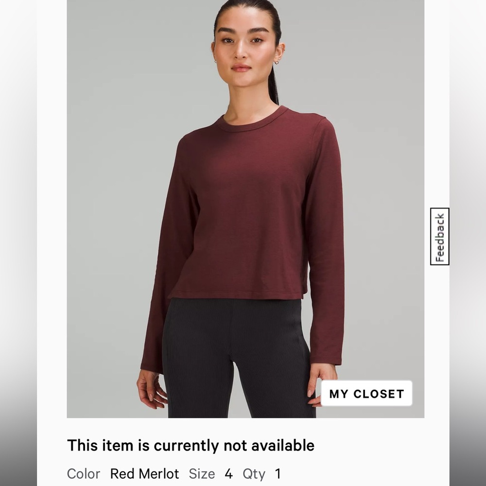 Lululemon Classic-Fit Cotton-Blend Long Sleeve Shirt - Red Merlot Sz 4